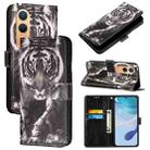 For OnePlus Nord CE4 Lite Colored Drawing Pattern Plain Weave Leather Phone Case(Black And White Tiger) - 1