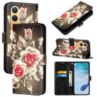 For OnePlus Nord CE4 Lite Colored Drawing Pattern Plain Weave Leather Phone Case(Roses On Black) - 1