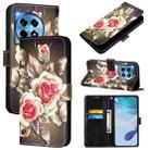 For OnePlus 12R 5G Global Colored Drawing Pattern Plain Weave Leather Phone Case(Roses On Black) - 1