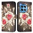 For OnePlus 12R 5G Global Colored Drawing Pattern Plain Weave Leather Phone Case(Roses On Black) - 2