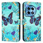 For OnePlus 12 5G Global Colored Drawing Pattern Plain Weave Leather Phone Case(Caring Butterfly) - 2