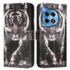 For OnePlus 12 5G Global Colored Drawing Pattern Plain Weave Leather Phone Case(Black And White Tiger) - 2