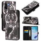 For OnePlus Ace 5 Racing Colored Drawing Pattern Plain Weave Leather Phone Case(Black And White Tiger) - 1