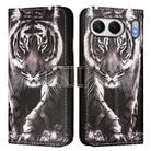 For OnePlus Nord 4 5G Colored Drawing Pattern Plain Weave Leather Phone Case(Black And White Tiger) - 2