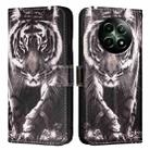 For Realme 12 5G Global Colored Drawing Pattern Plain Weave Leather Phone Case(Black And White Tiger) - 1