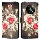 For Realme 12 5G Global Colored Drawing Pattern Plain Weave Leather Phone Case(Roses On Black) - 1