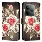 For Realme GT 6 5G Global Colored Drawing Pattern Plain Weave Leather Phone Case(Roses On Black) - 2