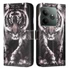 For Realme GT 6T 5G Global Colored Drawing Pattern Plain Weave Leather Phone Case(Black And White Tiger) - 2