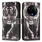 For Realme 14 Pro 5G Colored Drawing Pattern Plain Weave Leather Phone Case(Black And White Tiger) - 2