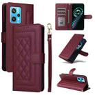 For Realme 9 Pro+ Diamond Lattice Leather Flip Phone Case(Wine Red) - 1