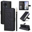 For vivo Y02 Diamond Lattice Leather Flip Phone Case(Black) - 1