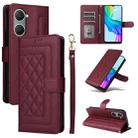 For vivo Y03 Diamond Lattice Leather Flip Phone Case(Wine Red) - 1