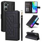 For vivo Y03 Diamond Lattice Leather Flip Phone Case(Black) - 1