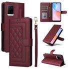 For vivo Y21 / Y33s Diamond Lattice Leather Flip Phone Case(Wine Red) - 1