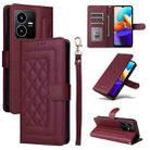 For vivo Y22s / Y35 Diamond Lattice Leather Flip Phone Case(Wine Red) - 1