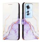 For OPPO Reno 11F 5G Global PT003 Marble Pattern Flip Leather Phone Case(White Purple) - 1