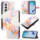 For OPPO Reno12 Global PT003 Marble Pattern Flip Leather Phone Case(Galaxy Marble White) - 1