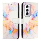 For OPPO Reno12 Global PT003 Marble Pattern Flip Leather Phone Case(Galaxy Marble White) - 2