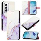 For OPPO Reno12 Global PT003 Marble Pattern Flip Leather Phone Case(White Purple) - 1