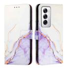 For OPPO Reno12 Global PT003 Marble Pattern Flip Leather Phone Case(White Purple) - 2