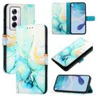 For OPPO Reno12 Global PT003 Marble Pattern Flip Leather Phone Case(Green) - 1
