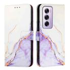 For OPPO Reno12 Pro Global PT003 Marble Pattern Flip Leather Phone Case(White Purple) - 2