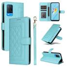 For OPPO A54 4G / A16 Diamond Lattice Leather Flip Phone Case(Mint Green) - 1