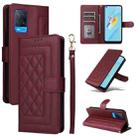 For OPPO A54 4G / A16 Diamond Lattice Leather Flip Phone Case(Wine Red) - 1