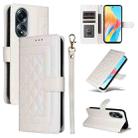 For OPPO A58 4G Diamond Lattice Leather Flip Phone Case(White) - 1