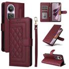 For OPPO Reno10 5G / Reno10 Pro 5G Diamond Lattice Leather Flip Phone Case(Wine Red) - 1