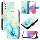 For Samsung Galaxy M52 5G PT003 Marble Pattern Flip Leather Phone Case(Green) - 1