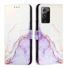 For Samsung Galaxy Note20 PT003 Marble Pattern Flip Leather Phone Case(White Purple) - 2