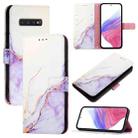For Samsung Galaxy S10+ PT003 Marble Pattern Flip Leather Phone Case(White Purple) - 1
