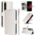 For Sony Xperia 1 III Diamond Lattice Leather Flip Phone Case(White) - 1