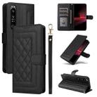 For Sony Xperia 1 III Diamond Lattice Leather Flip Phone Case(Black) - 1