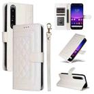 For Sony Xperia 1 IV Diamond Lattice Leather Flip Phone Case(White) - 1