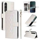 For Sony Xperia 1 V Diamond Lattice Leather Flip Phone Case(White) - 1