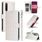 For Sony Xperia 5 Diamond Lattice Leather Flip Phone Case(White) - 1