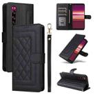 For Sony Xperia 5 Diamond Lattice Leather Flip Phone Case(Black) - 1