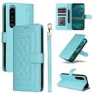 For Sony Xperia 5 III Diamond Lattice Leather Flip Phone Case(Mint Green) - 1