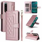 For Sony Xperia 5 III Diamond Lattice Leather Flip Phone Case(Rose Gold) - 1