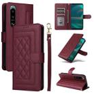 For Sony Xperia 5 III Diamond Lattice Leather Flip Phone Case(Wine Red) - 1