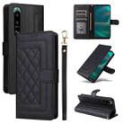 For Sony Xperia 5 III Diamond Lattice Leather Flip Phone Case(Black) - 1