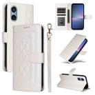 For Sony Xperia 5 V Diamond Lattice Leather Flip Phone Case(White) - 1