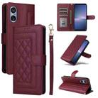 For Sony Xperia 5 V Diamond Lattice Leather Flip Phone Case(Wine Red) - 1