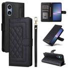 For Sony Xperia 5 V Diamond Lattice Leather Flip Phone Case(Black) - 1