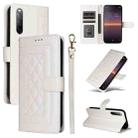 For Sony Xperia 10 II Diamond Lattice Leather Flip Phone Case(White) - 1