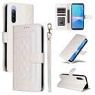 For Sony Xperia 10 III Diamond Lattice Leather Flip Phone Case(White) - 1