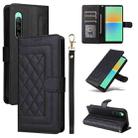 For Sony Xperia 10 IV Diamond Lattice Leather Flip Phone Case(Black) - 1