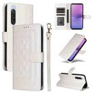 For Sony Xperia 10 V Diamond Lattice Leather Flip Phone Case(White) - 1